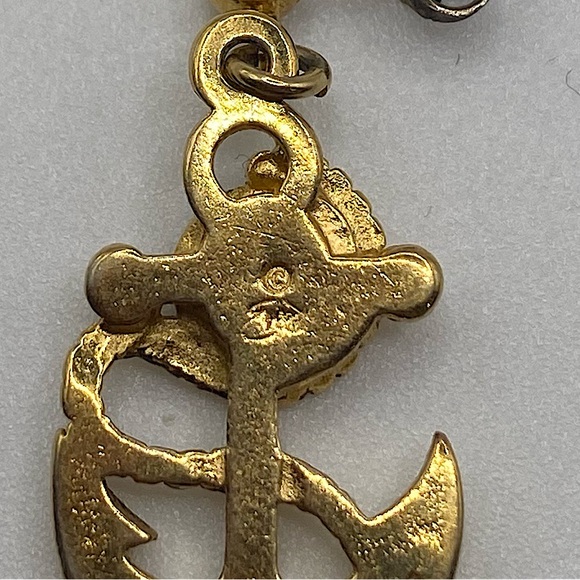 Anchor Design Gold Tone Earrings with Abalone Shell - Picture 4 of 4